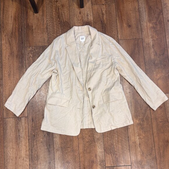 GAP Womens Large Relaxed Linen Blend Blazer Lightweight Casual Work Jacket - Picture 4 of 12